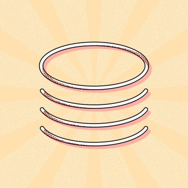 Veritabanı simgesi. Basit doğrusal sembol, ince anahat. Retro Vintage tipografi ofset baskı etkisi ile. Çizgi roman pop sanat arka plan ile nokta poster