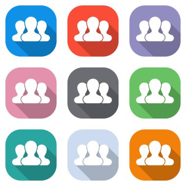 Takım, birkaç kişi. Beyaz simgeleri uygulamalar için renkli kareler olarak ayarlayın. Sorunsuz imkanı ve desen poster için