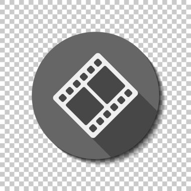 Film şeridi. basit siluet. Saydam arka plan üzerinde bir dairede uzun gölge beyaz düz simgesi