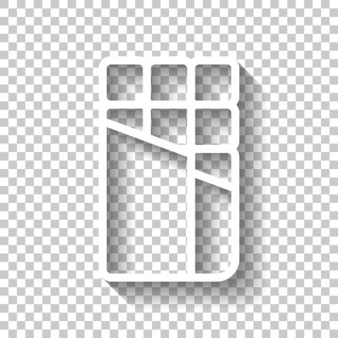 Açılan çikolata paketi sarılmış. Anahat doğrusal simgesi. Gölge şeffaf arka plan üzerinde beyaz simgesi