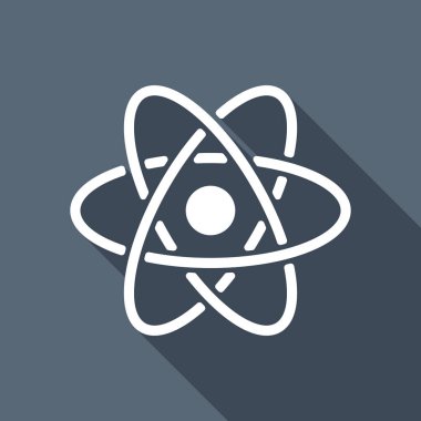 bilimsel atom sembolü, basit simgesi. Uzun Gölge arka plan üzerinde beyaz düz simgesi