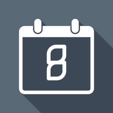8 gün, basit simgesi ile takvim. Uzun Gölge arka plan üzerinde beyaz düz simgesi