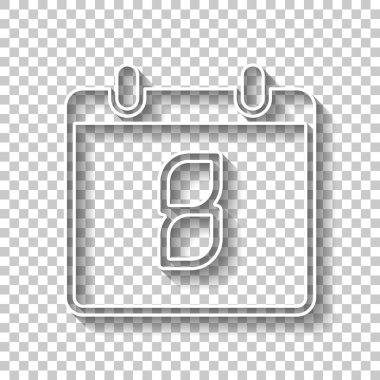 8 gün, basit simgesi ile takvim. Gölge şeffaf arka plan üzerinde beyaz anahat işaretiyle