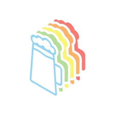 Bira cam fincan. İnce anahat ile basit doğrusal simgesi. Beyaz arka plan üzerinde renkli izometrik simgeler yığını