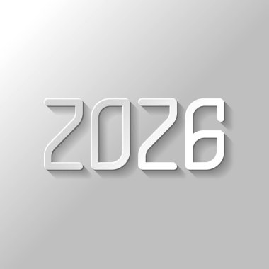 2026 sayı simgesi. Yeni Yılınız Kutlu Olsun. Kağıt tarzı ile gölge gri arka plan üzerinde