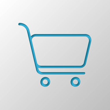 alışveriş sepeti simgesi. İnce anahat ile basit doğrusal simgesi. Kağıt tasarımı. Gölge ile düzenlenen sembolü