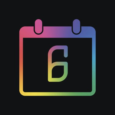 6 gün, basit simgesi ile takvim. Gökkuşağı rengi ve koyu arka plan