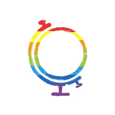 Basit dünya. Doğrusal simgesi, ince anahat. Çizim işaretiyle Lgbt stil, gökkuşağı (kırmızı, turuncu, sarı, yeşil, mavi, Indigo, menekşe, yedi renk