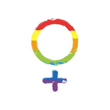 cinsiyet sembolü. Doğrusal sembolü. basit kadınlar simgesi. Çizim işaretiyle Lgbt stil, gökkuşağı (kırmızı, turuncu, sarı, yeşil, mavi, Indigo, menekşe, yedi renk
