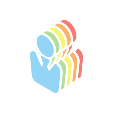 iş adamı simgesi. Beyaz arka plan üzerinde renkli izometrik simgeler yığını