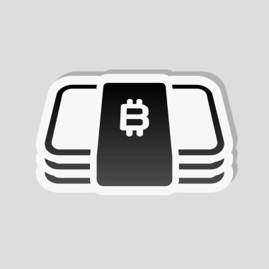 Bitcoin para veya fişlerin sürüsü. İş simgesi. Etiket tarzı ile beyaz ve gri arka plan üzerinde basit gölge