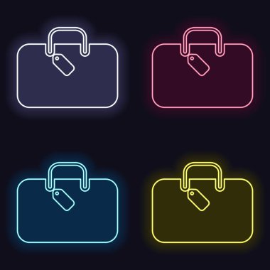 seyahat çantası, Bagaj, dava. Moda neon işareti kümesi. Koyu arka plan üzerinde casino tarzı. Seamless modeli