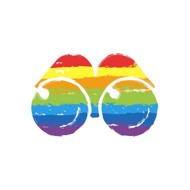 Basit dürbün simgesi. Çizim işaretiyle Lgbt stil, gökkuşağı (kırmızı, turuncu, sarı, yeşil, mavi, Indigo, menekşe, yedi renk
