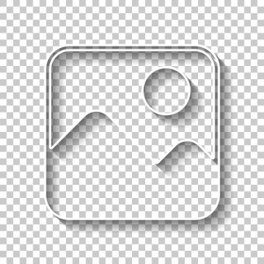 Basit resim simgesi. Gölge şeffaf arka plan üzerinde beyaz anahat işaretiyle