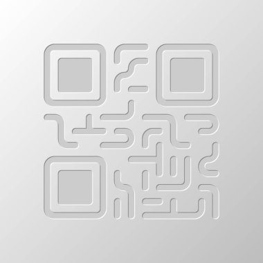QR kodu. Teknoloji simgesi. Kağıt tasarımı. Düzenlenen sembolü. Çekirdeksiz stili