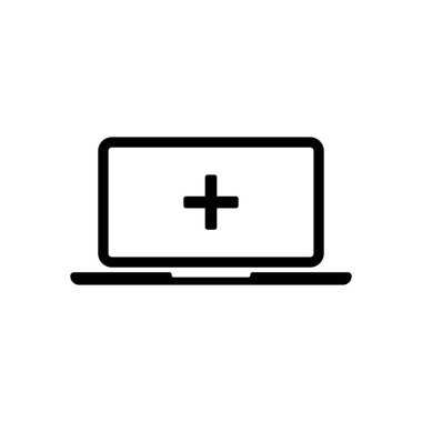 Laptop ya da defter bilgisayar ekranında Tıbbi çapraz. Basit simgesi