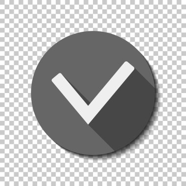 Onay işareti simgesi. Saydam arka plan üzerinde bir dairede uzun gölge beyaz düz simgesi