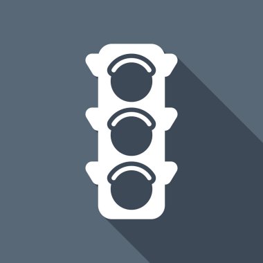 Trafik ışığı simgesi. Uzun Gölge arka plan üzerinde beyaz düz simgesi