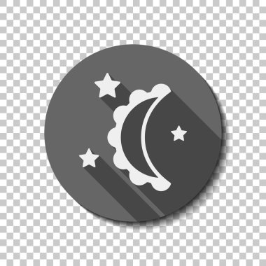 ay ve yıldız. basit siluet. Saydam arka plan üzerinde bir dairede uzun gölge beyaz düz simgesi