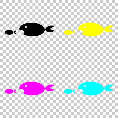 Balık yeme yumruk. Cmyk simgeleri şeffaf arka plan üzerinde renkli dizi.