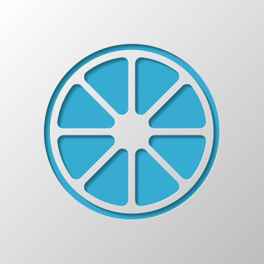 Bütün limon ya da portakal. Basit simgesi. Kağıt tasarımı. Gölge ile düzenlenen sembolü