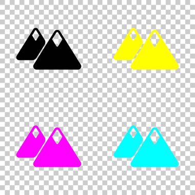 Dağlar simgesi. Basit sembol. Cmyk simgeleri şeffaf arka plan üzerinde renkli dizi