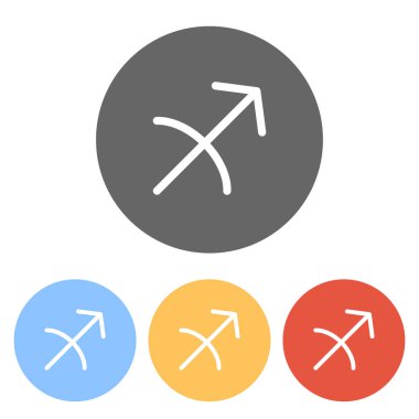 Astrolojik işaret. Yay basit simgesi. Renkli daireler üzerinde beyaz simgeler kümesi