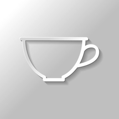 Basit fincan kahve ya da çay. Doğrusal simgesi, ince anahat. Kağıt tarzı ile gölge gri arka plan üzerinde