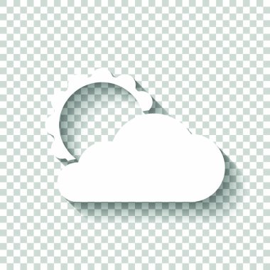 Güneş ve bulut. Gölge şeffaf arka plan üzerinde beyaz simgesi