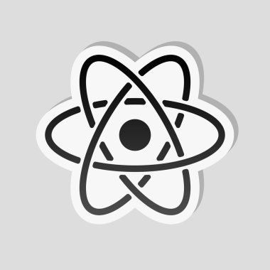bilimsel atom sembolü, basit simgesi. Etiket tarzı ile beyaz ve gri arka plan üzerinde basit gölge