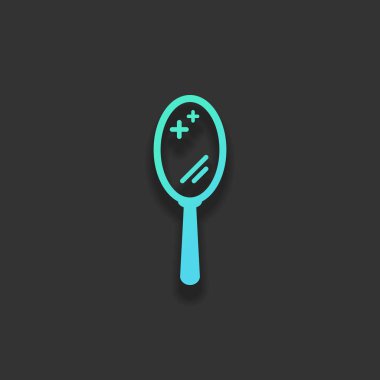 Basit el ayna simgesi. Renkli logo kavramı koyu arka plan üzerinde yumuşak gölge ile. Masmavi okyanus rengini simgesi