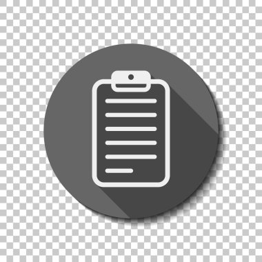 Tablet, metin ile kağıt. düz simgesi, uzun gölge, daire, şeffaf ızgara. Rozet veya etiket stili