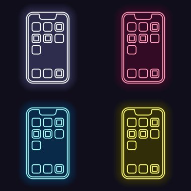 Basit hareket eden telefon simgesi. Doğrusal sembol, ince anahat. Neon işareti kümesi. Koyu arka plan üzerinde casino tarzı. Seamless modeli