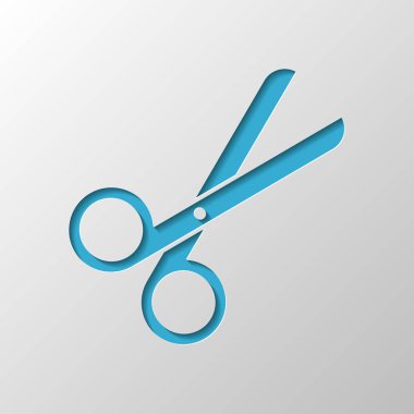 Makas simgesi. Kuaför aracı. Kağıt tasarımı. Gölge ile düzenlenen sembolü