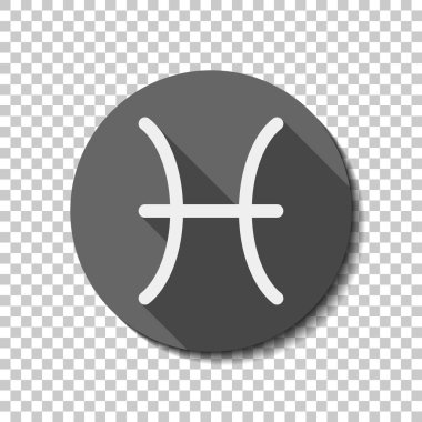 Astrolojik işaret. Balık basit simgesi. düz simgesi, uzun gölge, daire, şeffaf ızgara. Rozet veya etiket stili