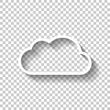 Basit bulut. Doğrusal sembolü ile ince anahat. Gölge şeffaf arka plan üzerinde beyaz simgesi