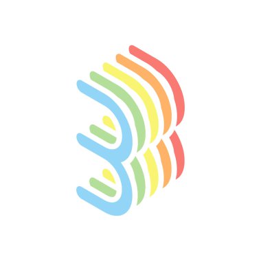 Numara üç, sayısal, basit mektup. Beyaz arka plan üzerinde renkli izometrik simgeler yığını