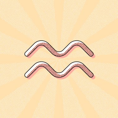 Astrolojik işaret. Kova basit simgesi. Retro Vintage tipografi ofset baskı etkisi ile. Çizgi roman pop sanat arka plan ile nokta poster