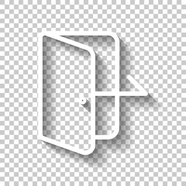 Çıkış simgesi. Doğrusal, ince anahat. Gölge şeffaf arka plan üzerinde beyaz simgesi