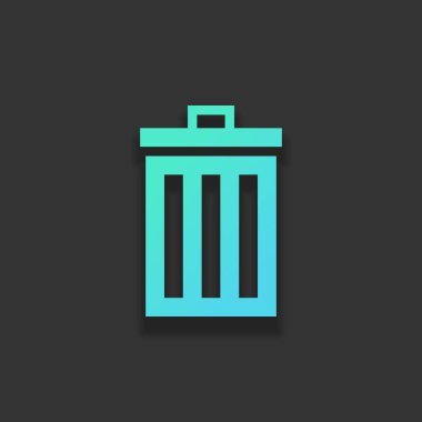 Çöp kutusu. basit simgesi. Renkli logo kavramı koyu arka plan üzerinde yumuşak gölge ile. Masmavi okyanus rengini simgesi