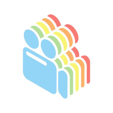 Basit video kamera simgesi. Beyaz arka plan üzerinde renkli izometrik simgeler yığını