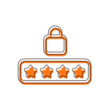 • PIN kodu ve kilit. Basit simgesi. İzole simge siyah ince dağılımı ve farklı katmanlarda doldurma taşındı turuncu oluşan. Beyaz arka plan