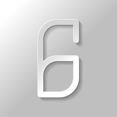 Sayı 6, rakamı, altıncı. Kağıt tarzı ile gölge gri arka plan üzerinde