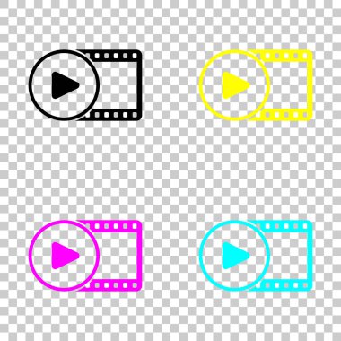 Film şeridi daire içinde oyun simgesiyle. basit siluet. Cmyk simgeleri şeffaf arka plan üzerinde renkli dizi