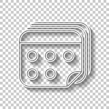 Takvim birkaç sayfa. Basit anahat simgesi. Gölge şeffaf arka plan üzerinde beyaz anahat işaretiyle