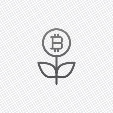 Para çiçek ile bitcoin. Para ağacını. İnce anahat ile doğrusal simgesi. Kılavuz arka plan üzerinde
