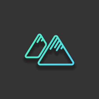 Dağlar simgesi. İnce anahat doğrusal stiliyle. Renkli logo kavramı koyu arka plan üzerinde yumuşak gölge ile. Masmavi okyanus rengini simgesi