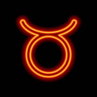Astrolojik işaret. Toros basit simgesi. Siyah arka plan üzerine portakal neon tarzı. Işık simgesi
