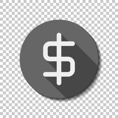 basit dolar sembol. Saydam arka plan üzerinde bir dairede uzun gölge beyaz düz simgesi. Rozet veya etiket stili