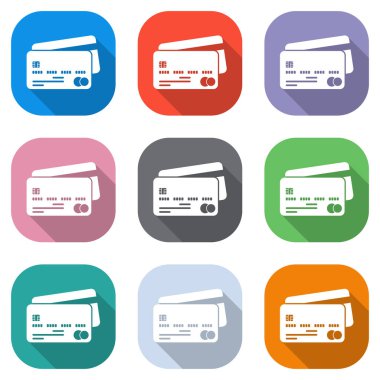 kredi kartı simgesi. Beyaz simgeleri uygulamalar için renkli kareler olarak ayarlayın. Sorunsuz imkanı ve desen poster için